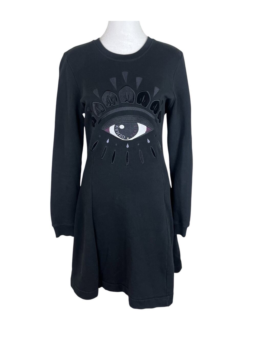 Kenzo Paris Black Evil Eye Sweatshirt Dress Edgy Designer Urban Luxury Sz Medium